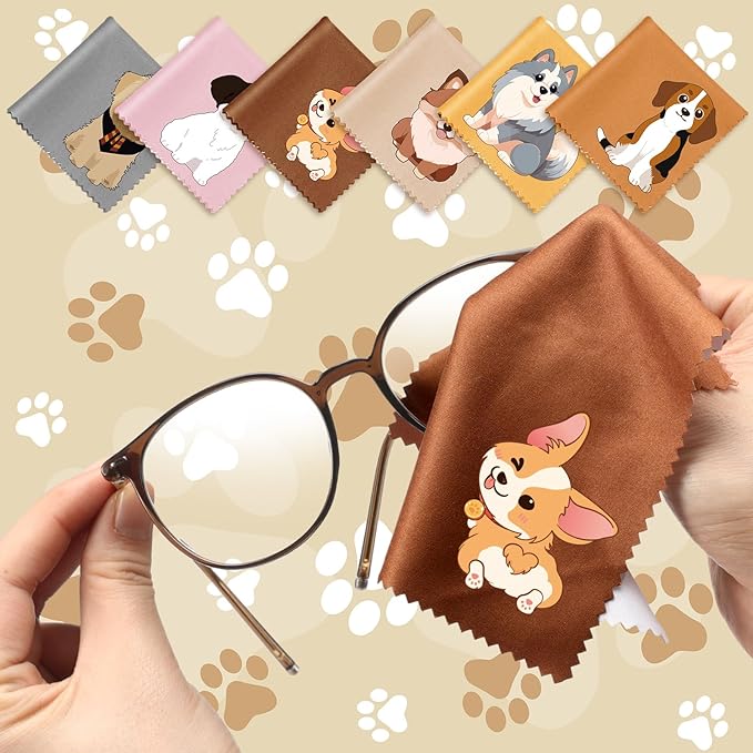 Breling 24 Pack Microfiber Cleaning Cloth Cute Animal Eyeglass Clean Cloths Lens Wipes for Glasses Sunglasses Lens Camera Cell Phone Screens 6" x 6" in(Dog)