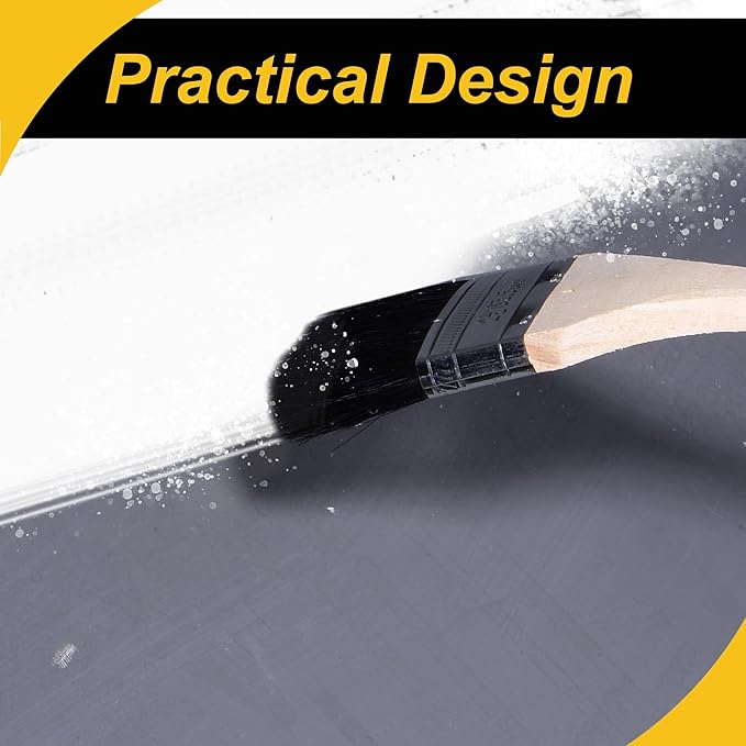 Bent Radiator Paint Brush 17" Length 2" Width Bristle with Long Wood Handle for Wall Treatment Black 4 Pcs
