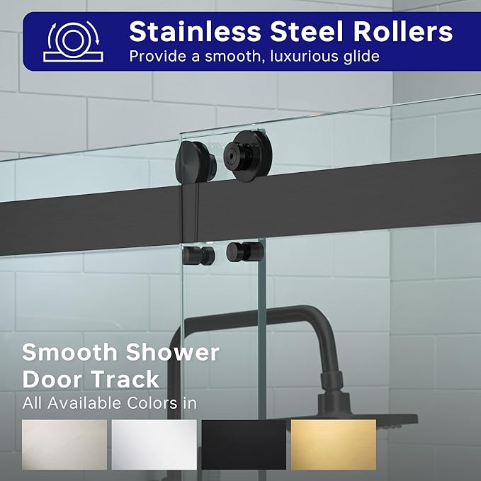 WOODBRIDGE Frameless Shower Doors 56-60" Width x 76" Height with 5/16"(8mm) Clear Tempered Glass, 2 Ways Opening & Double Sliding in Matte Black Finish
