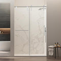 46-48" W x 76" H Frameless Sliding Shower Door, Safety Bathroom Single Sliding Glass Doors with 5/16" (8mm) SGCC Tempered Glass, Stainless Steel Towel Rail and Auxiliary Handle, Brushed Nickel
