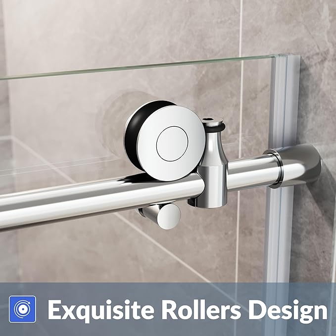 SUNNY SHOWER Frameless Shower Door 48" W x 76" H, Single Sliding Shower Glass Door, 5/16" Tempered Glass, Bathroom Sliding Door in Chrome Finish