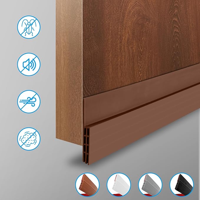 Ainiv 2 Pack Door Draft Stopper Under Door Seal, 2" W x 39" L Cutable Soundproof Door Seal, Adhesive Under Door Sweep for Exterior & Interior Doors Dust and Noise Insulation Weather Stripping-Brown