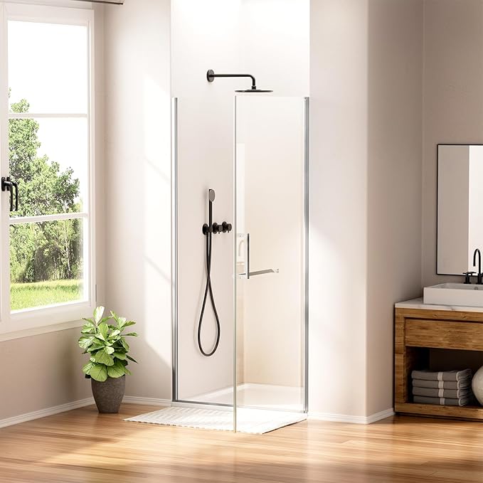 WinZo 35-36" W ×72" H Frameless Pivot Shower Door, Pivot Swing Shower Glass Doors with 1/4"(6mm) SGCC Clear Tempered Glass,Explosion-Proof Film, Reversible Installation, Brushed Nickel