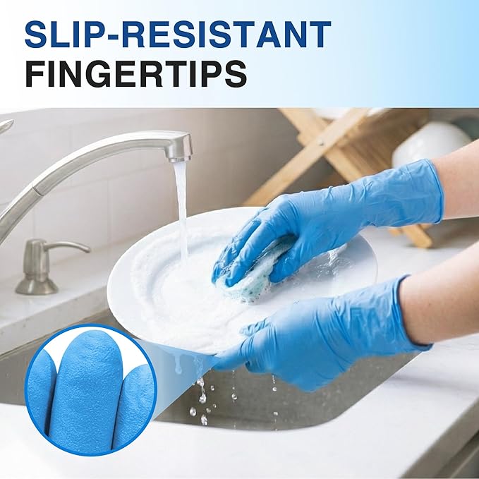 Schneider Nitrile Exam Gloves, Blue Disposable Gloves Latex Free Powder Free for Medical, Cooking, Cleaning, and Food Prep
