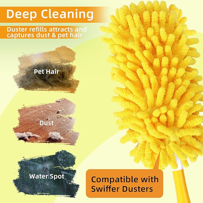 Reusable Duster Refill Compatible with Swiffer Hand Duster - 360 Heavy Duty Dusters Refills - Microfiber Ceiling Fan Duster for Swiffer Dusters Extended Handle, 6 Pack(Handle is Not Included)