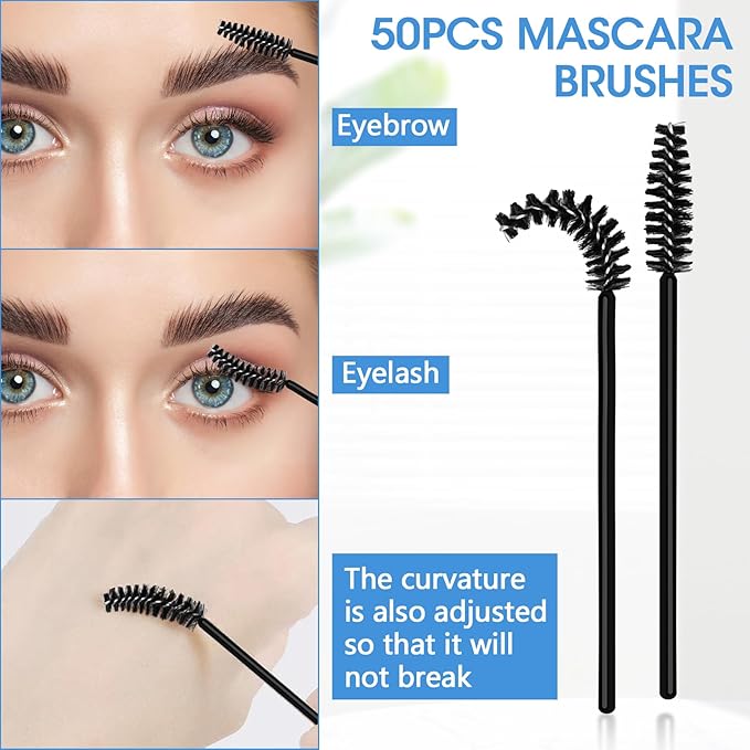 Lash Fan Eyelash Extension Supplies with USB Mini Portable Fans 3 Lash Shampoo Brush 50 Eyelash Mascara Brushes 1 Plastic Wash Bottle for Lash Extension（Black）