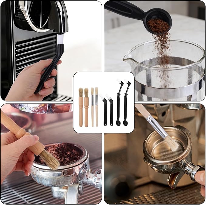 8pcs Coffee Cleaning Brush Set, Espresso Machine & Grinder Cleaning Brushes Long Handle Brush Cleaner and Scoop Tool for Clean Coffee Maker Grinder Brew Head and Barista Accessories