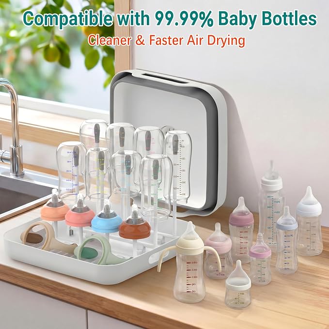 Collapsible Wash Basin for Baby Bottles with Drying Rack – 2.4 Gallon Foldable Dish Tub with Handles, Portable RV Camping Sink & Space-Saving Wash Bin with Lid for Kitchen, Travel & Outdoor