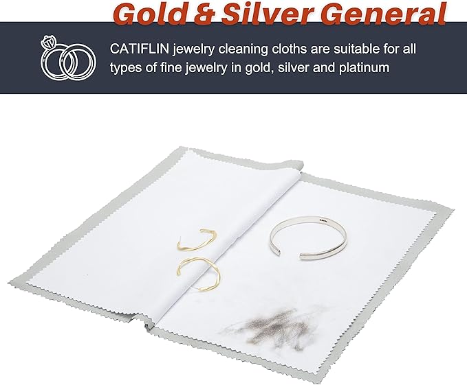 CATIFLIN 2pcs Multi-Layer Jewelry Cleaning Cloth, Large Silver Polishing Cloth, 100% Cotton Jewelry Polishing Cloths for Gold, Silver and Platinum Jewelry (Light Gray, 10 "X12)