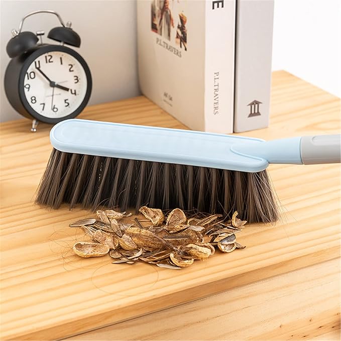 Hand Broom Cleaning Brushes, Multifunctional Soft Bristle Cleaning Brush Hand Brushs Bed Hair Dust Removal Scrubber Cleaner for Family Trip Sofa Furniture Car Bed Garden, Blue
