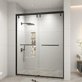 RFN 50-54" W x 76" H Framed Bypass Double Sliding Shower Door, 1/4" (6 mm) Easy-to-Clean Treated Clear Tempered SGCC Glass,Bathroom Door(Matte Black, 50-54" W*76" H)