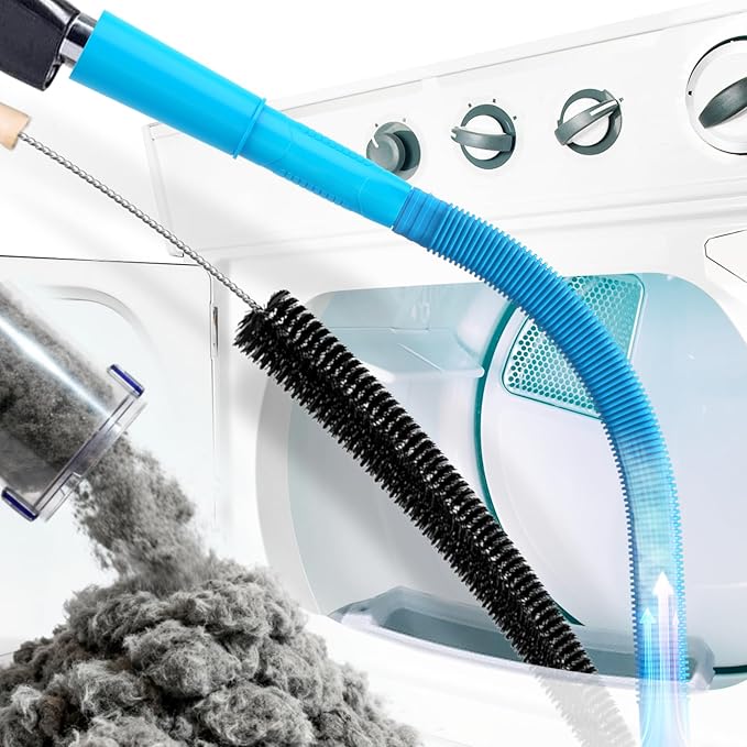 Holikme 2 Pieces Dryer Vent Cleaner Kit, Dryer Lint Vacuum Attachment and Flexible Dryer Lint Brush Vacuum Hose, Lint Remover, Refrigerator Coil Brush,Blue