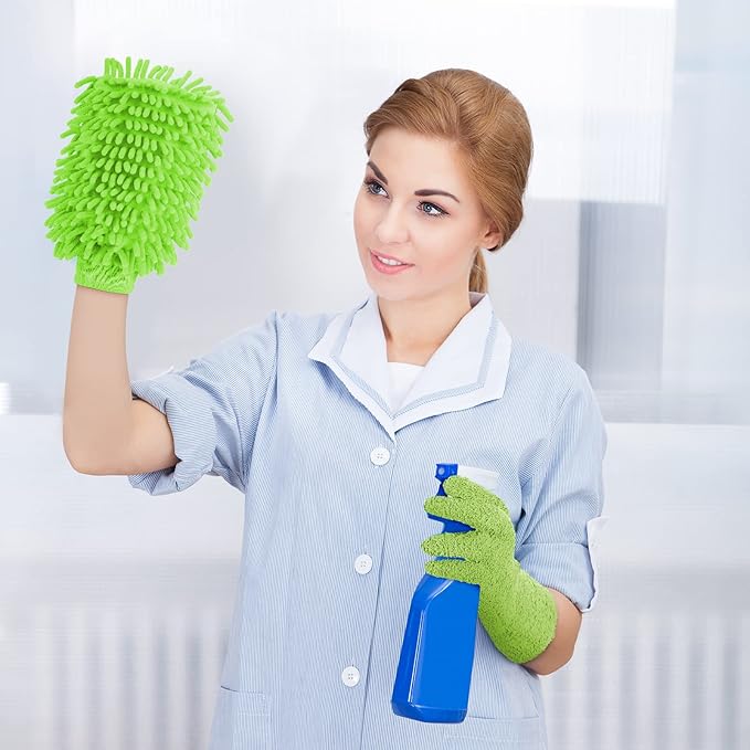 6 Pcs Microfiber Dusting Mitt Gloves for Plants Washable Dusting Gloves for House Cleaning Furniture Car Washing