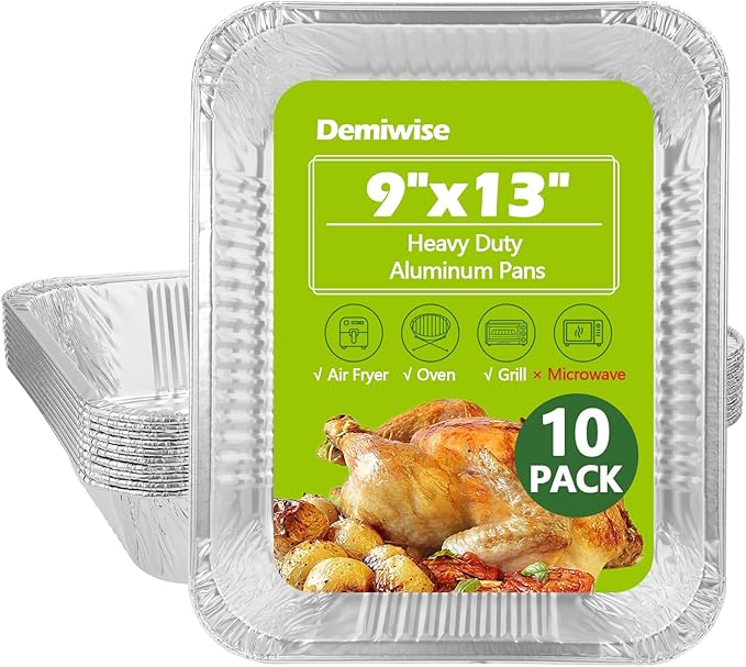 Thickened 10 Pack Heavy Duty Aluminum Pans, 9x13 Aluminum Foil Pans Disposable, Half Size Steam Table Foil Baking Tray for Cooking, Baking, Roasting & Chafing, Carton Packaging