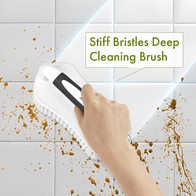 Amazer Scrub Brush for Cleaning Comfort Grip Bathtub Scrubber Stiff Bristles with Handle Heavy Duty Shower Cleaner Brush for Tub Carpet Floor Sink Outdoor - Pack of 2 (Black+Grey)
