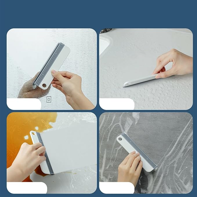 Topyond Silicone Squeegee, Small Portable Bathroom Accessories Water Blade for Cleaning Bathroom Shower Mirror Glass, Kitchen Countertop Sink, Car Windows Wiper Scraper Gray (White Gray)