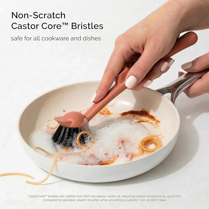 Earth & Mango Magnetic Dish Brush with Scraper – Snaps to Sink – Terracotta Clay