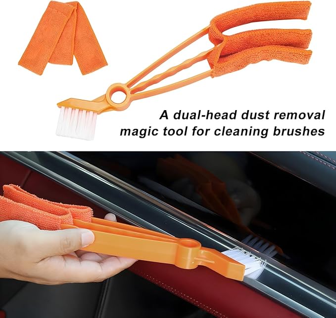 Mini Duster for Car Air Vent, Vehicle Air Conditioner Cleaner & Brush with Cloth for Keyboard, Automotive Dust Collector Cleaning Cloth Tool, Universal for SUV Sedan Truck (Orange)
