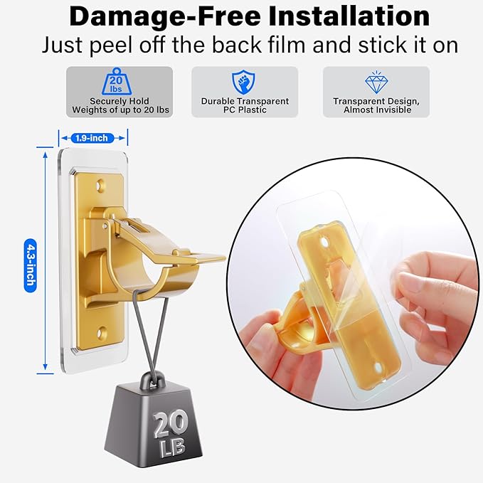 Antimbee 6PCS Self Adhesive Curtain Rod Bracket, No Drilling Curtain Rod Holders, 20lbs Load Capacity Golden Hangers for Dorm, Bathroom, Living Room, Kitchen