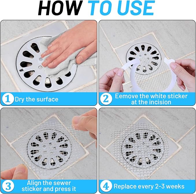 50 PCS Disposable Shower Drain Hair Catcher 3.54 Inches Round Drain Hair Catcher Stickers for Bath & Kitchen - Hair Catcher Shower Drain Cover for Human & Pet Hair - Mesh for Bathtub & Laundry