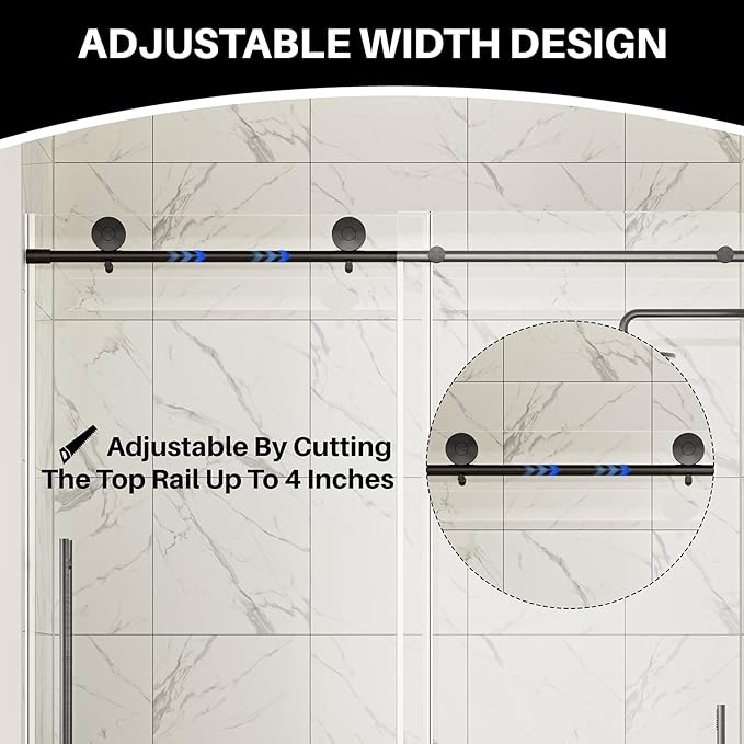 WinZo Frameless Shower Door 44-48 in W x 75 in H, Sliding Shower Door with 5/16"(8mm) Clear Tempered Glass Shower Door, Easy to Clean Bathroom, Silent Soft-Close Design, Matte Black
