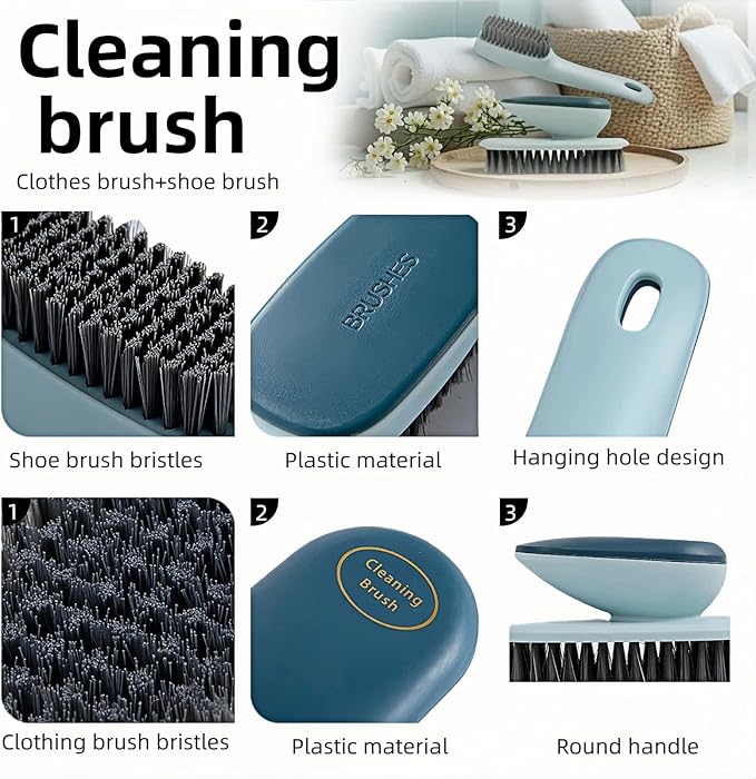 2-Pack Ergonomic Shoe & Laundry Scrub Brush Set - Stiff Bristle Cleaning Brush for Shoes, Stains, Bathroom, Kitchen, Tile Grout - Non-Slip Grip with Hole for Hanging & Drying