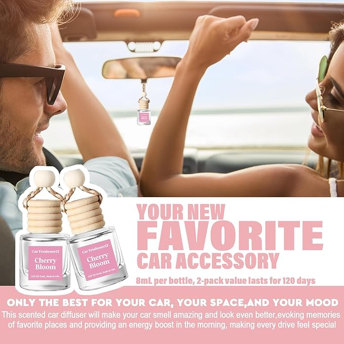 HoogaLife Car Air Freshener Diffuser 2 Pack Hanging Cherry Bloom Car Air Freshener for Women 45+ Days Long Lasting Fragrance Made in USA (C12)
