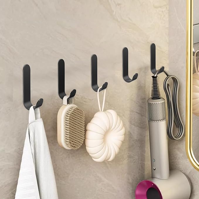 Adhesive Towel Hooks, 20 PCS Stainless Steel Self Adhesive Wall Hooks, Black Heavy Duty Shower Hook, Waterproof Oilproof Rustproof for Bathroom, Kitchen, Living Room