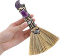 Crystal Witch Altar Broom - Witchcraft Supplies with Moon Design Amethyst Wiccan Stuff Magic Broomstick with Natural Healing Crystals Pagan Fengshui Reiki Energy Clearing Gift