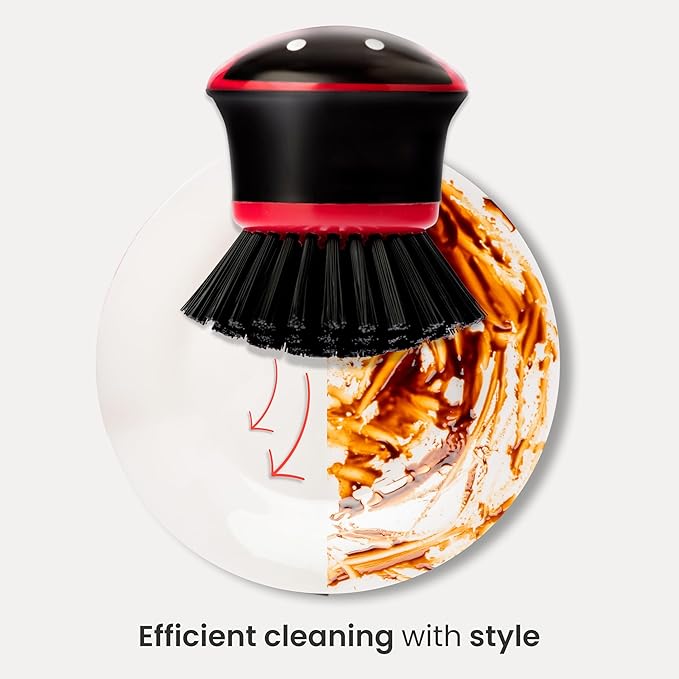 Vigar Ladybug Palm Dish Scrub Brush with Holder, Perfect Kitchen Brushes for Dishes, Sink Brush and Cleaning Brushes for Household Use, Red, Green