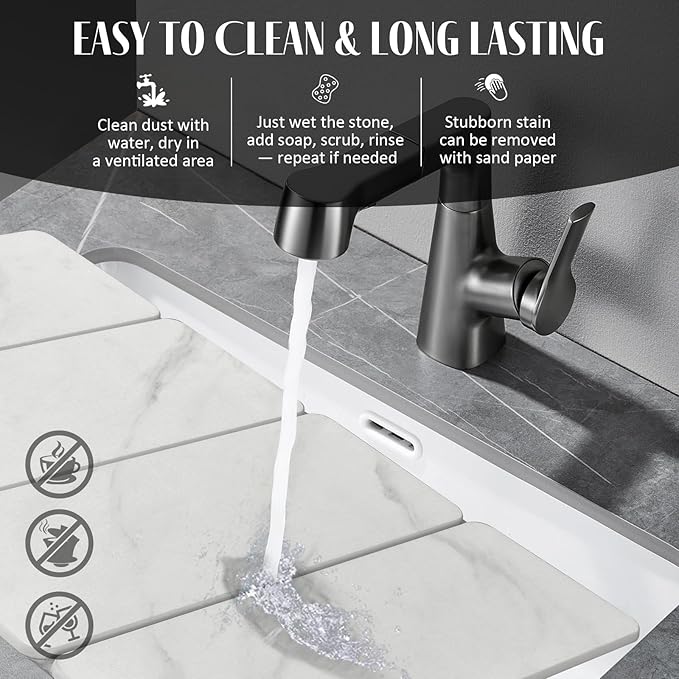 Large Stone Dish Drying Mats for Kitchen Counter, 24"(L)×16"(W) Collapsible Quick Dry Dish Drying Mat, Eco-Friendly Absorbent Diatomaceous Earth Mat for Dishes Bottles Cup【Marble pattern】