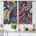 Ethnic Pattern Kitchen Curtains Paisley Lndia Abstract Floral Exotic Ornate Flourish Artistic Short Tier Curtains for Bathroom Cafe Small Window Drapes Treatment 2 Panels (27.5x39 Inch)