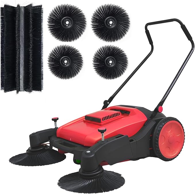 41" Walk-Behind Hand Push Floor Sweeper, 15 Gal Large Capacity, Folding Handle, 46000 SqFt/Hour Indoor & Outdoor Use, Ideal for Large Area Cleaning in Stores Farms Warehouses Stable