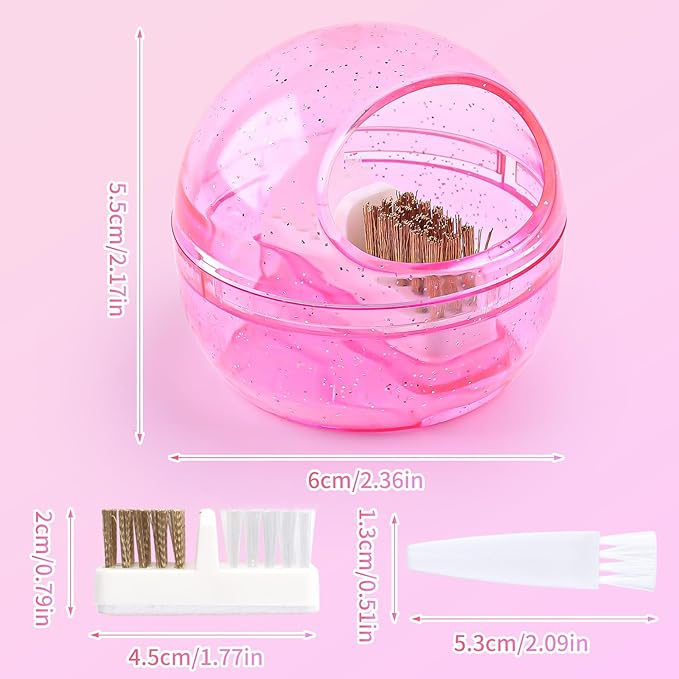 Nail Drill Bits Cleaner Brush Case Accessories, Nail Art Cleaner Tool Case with Steel & Nylon Wire Brush for Cleaning Tungsten Carbide Ceramic Nail Drill Bits Cuticle, Pink