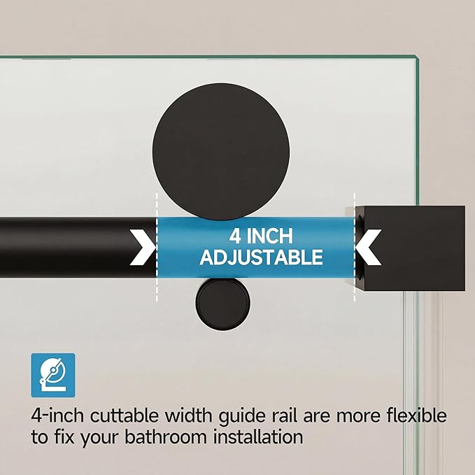 56-60" W x 60" H Frameless Bathtub Sliding Door, 5/16"(8mm) Tempered Glass Tub Shower Door with Explosion-Proof Film and Nano-Coated, Heavy Duty Stainless Steel Components, Matte Black
