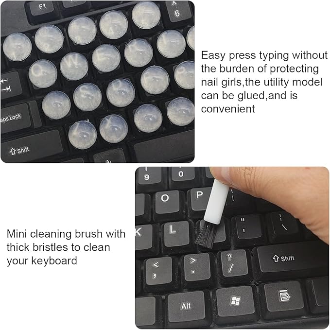 72 Pcs Raised Keyboard Sticker for Long Nails, with cleaning brush, Adhesive Keycap Riser for Nail Art Protective Keycap Bubbles Silicone Sticky Pad Suitable for Tying and Gaming, Hemispherical
