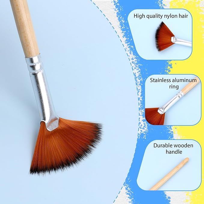 Fan Brush for Painting, 5 Pcs Artist Fan Paint Brushes Professional Anti-Shedding Nylon Hair Painting Brush with Long Wood Handle Drawing Supplies for Watercolor Oil Acrylic Painting