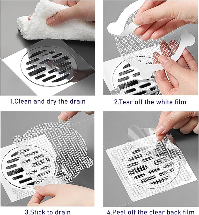 Shower Drain Cover Hair Catcher - 15 Pcs Disposable Hair Drain Stickers Shower Drain Mesh Stickers, Bathroom, Laundry, Bathtub, Kitchen, Sink, for Human and pet Hair (Circle)