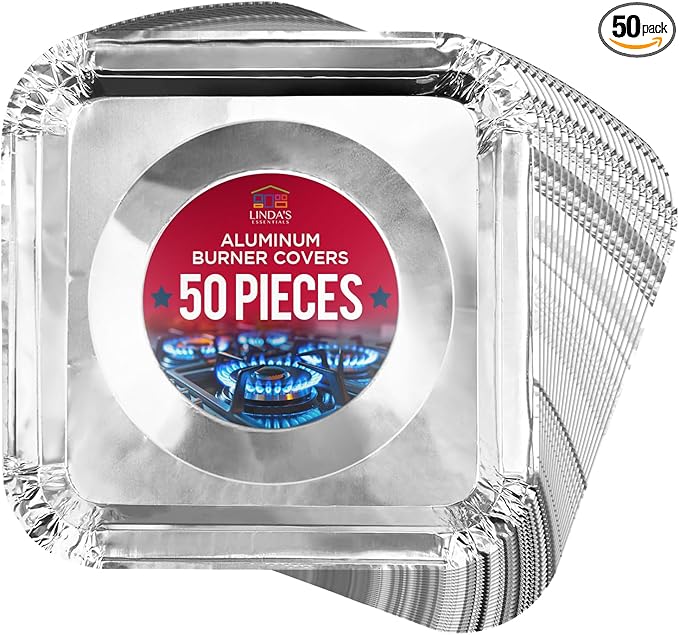 Aluminium Gas Stove Burner Covers (50 Pack) - Disposable Gas Stove Cover Liners, Heat-Resistant Gas Stove Top Covers for Gas Burners and Stove Covers for Gas Stove Top the Perfect Kitchen Accessories