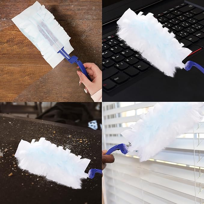 30 Count Duster Refills for Swiffer Duster, Disposable Static Duster Refills Bulk Replacement Head with 1 Handle for Cleaning Home Office Furniture, Blinds