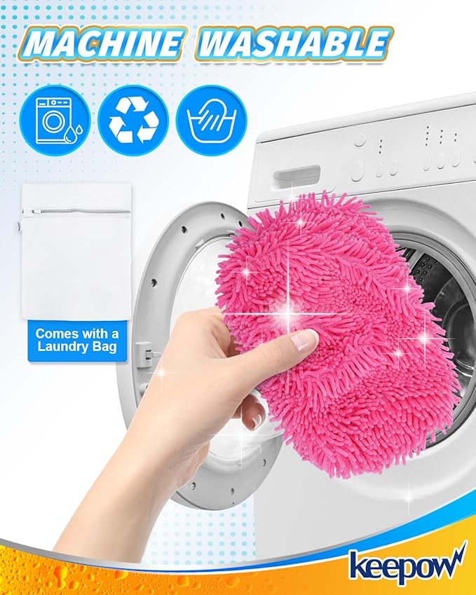 Reusable Microfiber Mop Pads Compatible with Swiffer Pink Sweeper- 2 Pack Pink Dry Sweeping Cloths & Wet Mopping Cloths - Washable Wet Pads Refill for Mopping Floors (Mop is not Included)