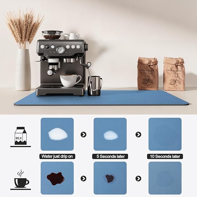 Dish Drying Mat for Kitchen Counter | Coffee Bar Mat for Countertops | Heat Resistant Drainer Mat with Non-slip Rubber Backed | Hide Stain Kitchen Absorbent Draining Mat | Blue 16"x18"