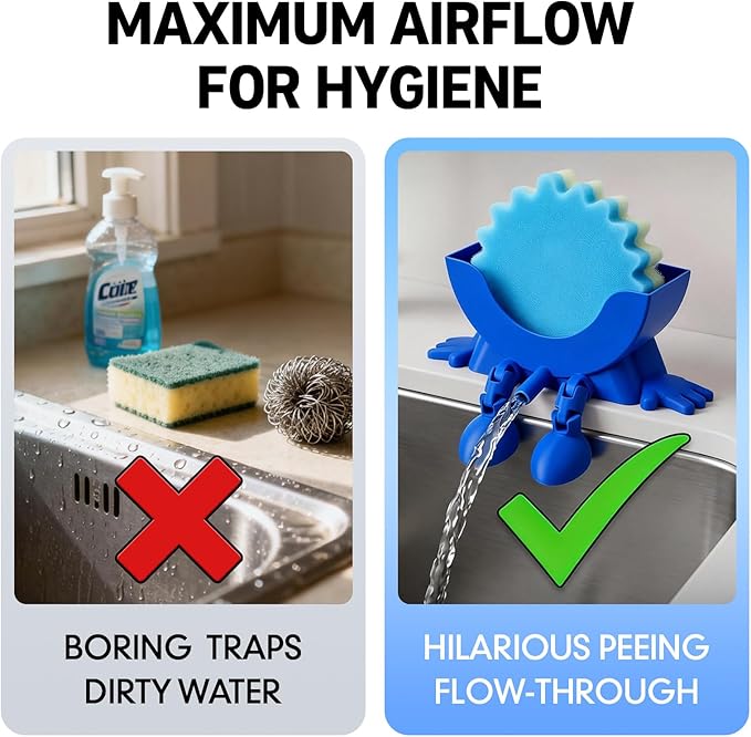 Cute Hanging Sponge Holder with Drainage, Peeing Scrub Sponge Holder, Ponge Holder for Kitchen Sink, Funny Sponge Stand for Kitchen Sink, 3D Printing Countertop Sponge Holders (Blue)