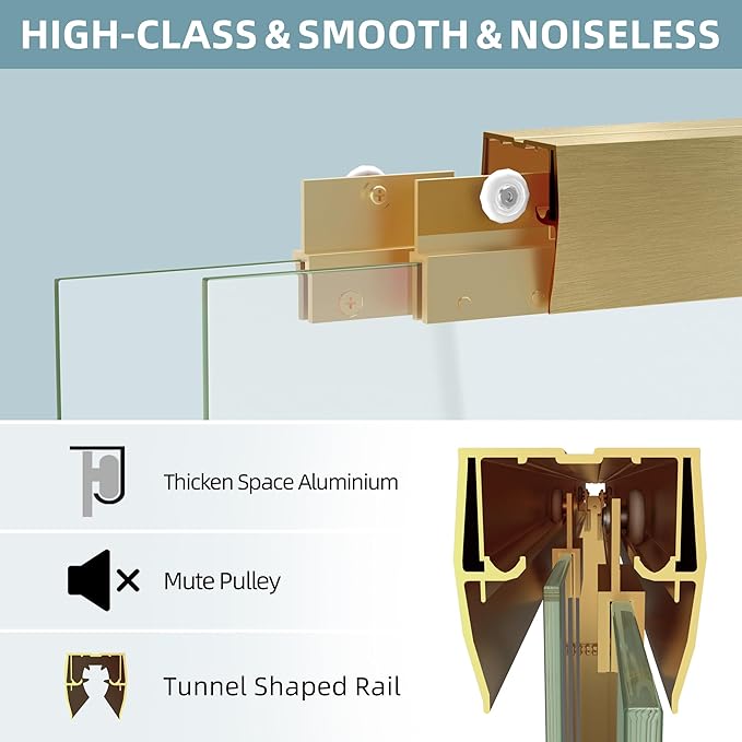 GETPRO Sliding Shower Door 44-48 in. W x 72 in. H Semi-Frameless Bypasss Double Sliding Glass Shower Doors,1/4 inch Clear Tempered Glass Door for Walk-in Shower Brushed Gold
