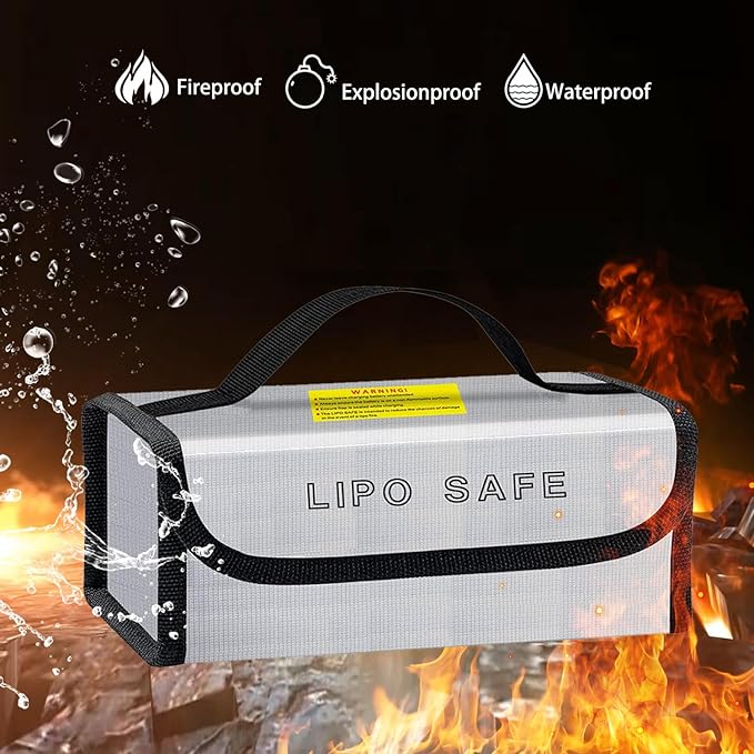 Lipo Battery Safe Bag Large Capatity Fireproof Bag for Ebike Lipo Battery Other Batteries Storage Charging Transport Home Office Travel Safe Storage Pouch