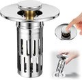 3 in 1 Sink Drain Strainer with Hair Catcher,Stainless Steel Popup Sink Stopper with Basket for Bathroom Kitchen Shower,Pop-up Bounce Core Floor Basin Drain Filter,Replacement Sink Plug 1PCS