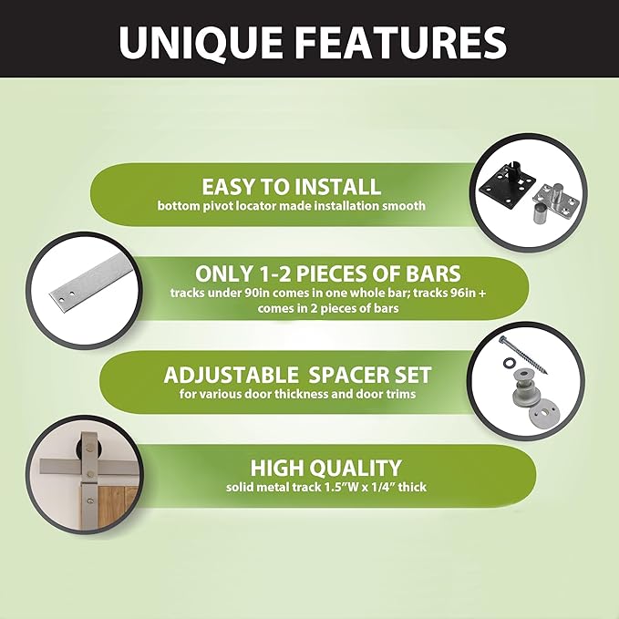 Homacer 42in Brushed Nickel Bi-Folding Sliding Barn Door Hardware Kit for 2 Doors,Heavy Duty, Quietly,Easy to Install (Door Not Included)