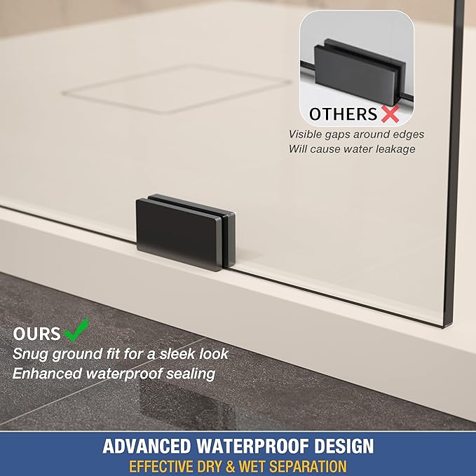 Shower Glass Panel 34" x 79" Easy-to-Clean Treated, 3/8" Tempered Glass Shower Screen, Frameless Shower Door for Walk In Bathroom, Matte Black