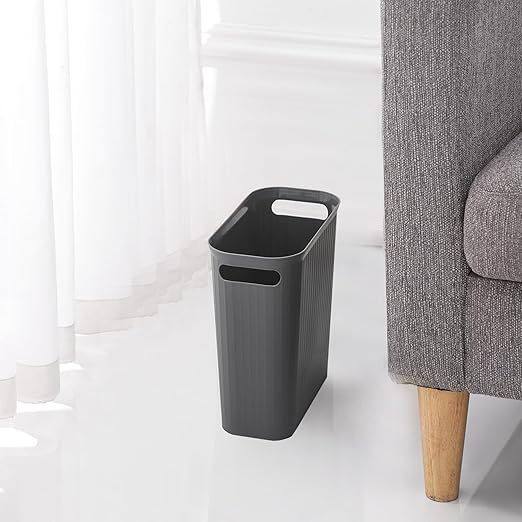 rejomiik Small Trash Can, 3.5 Gallon Garbage Can Slim Waste Basket Plastic Trash Bin Container with Handles for Bathroom, Bedroom, Office, Home, Dorm Room, Kitchen, Rectangular, Dark Gray
