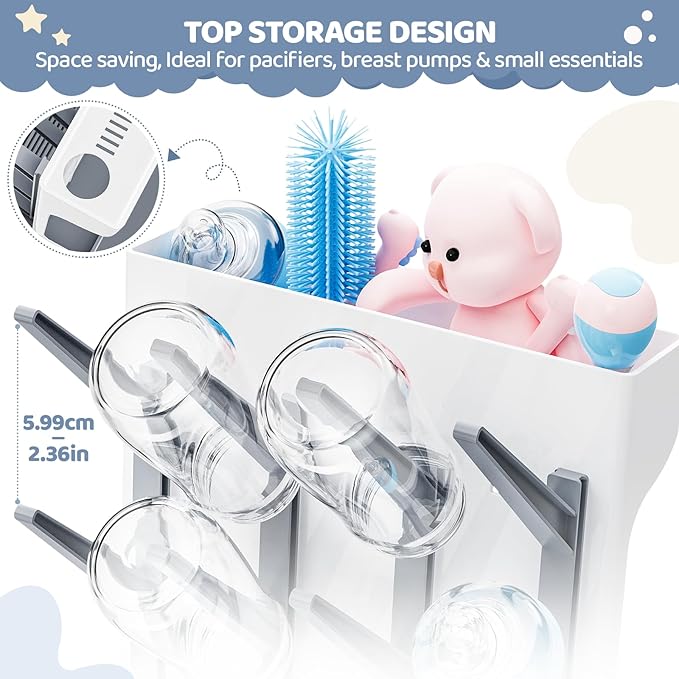 Dayacoco Baby Bottle Drying Rack, Space Saving Vertical Bottles Dryer Holder, Standing Bottle Drying Rack for Countertop Kitchen Organize Bottles, Brushes, Baby Accessories (Gray)